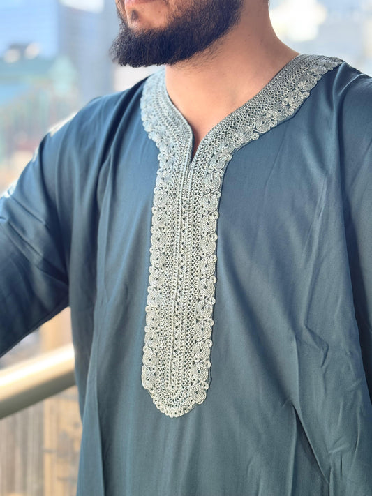 Moroccan Thobe Shadow Blue
