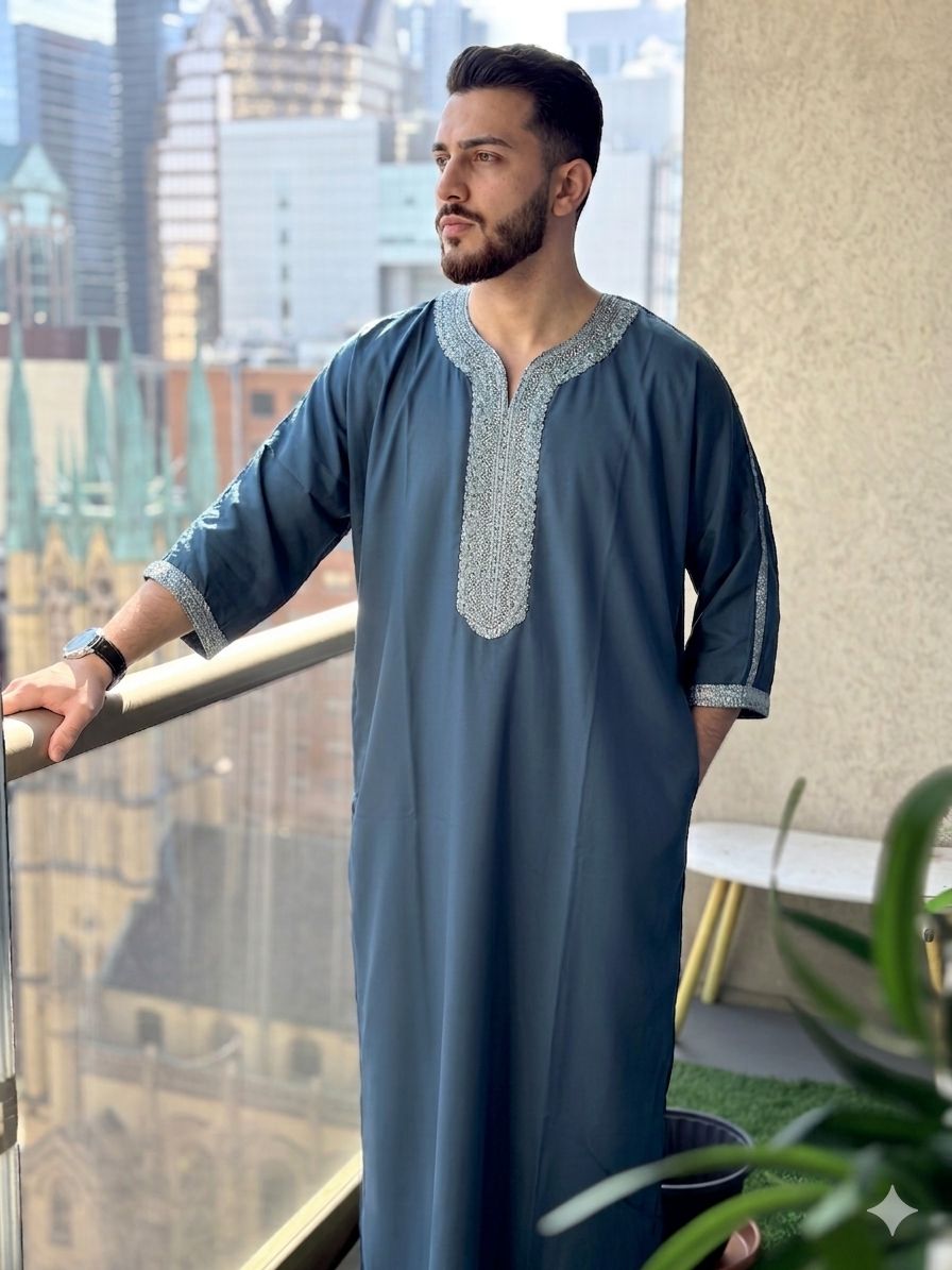 Moroccan Thobe Shadow Blue